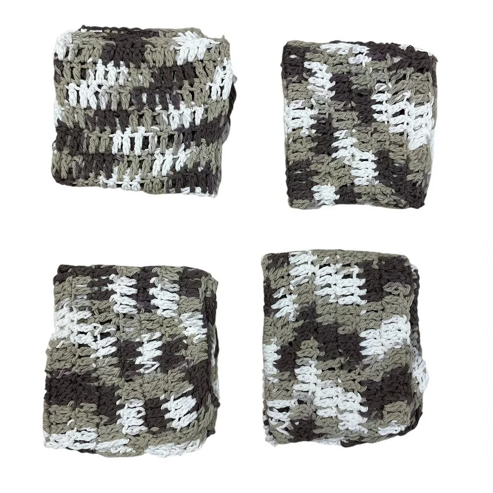 Set of Three Handmade Crochet Dishshcloths Cotton‎ Face Cloths Spa